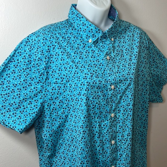 CROWN and IVY Mens Blue Floral Collared Button-Down Large Shirt - Picture 4 of 10